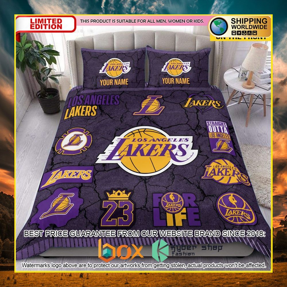 NEW Los Angeles Lakers Custom Name Crack Luxury Bedding Set 5