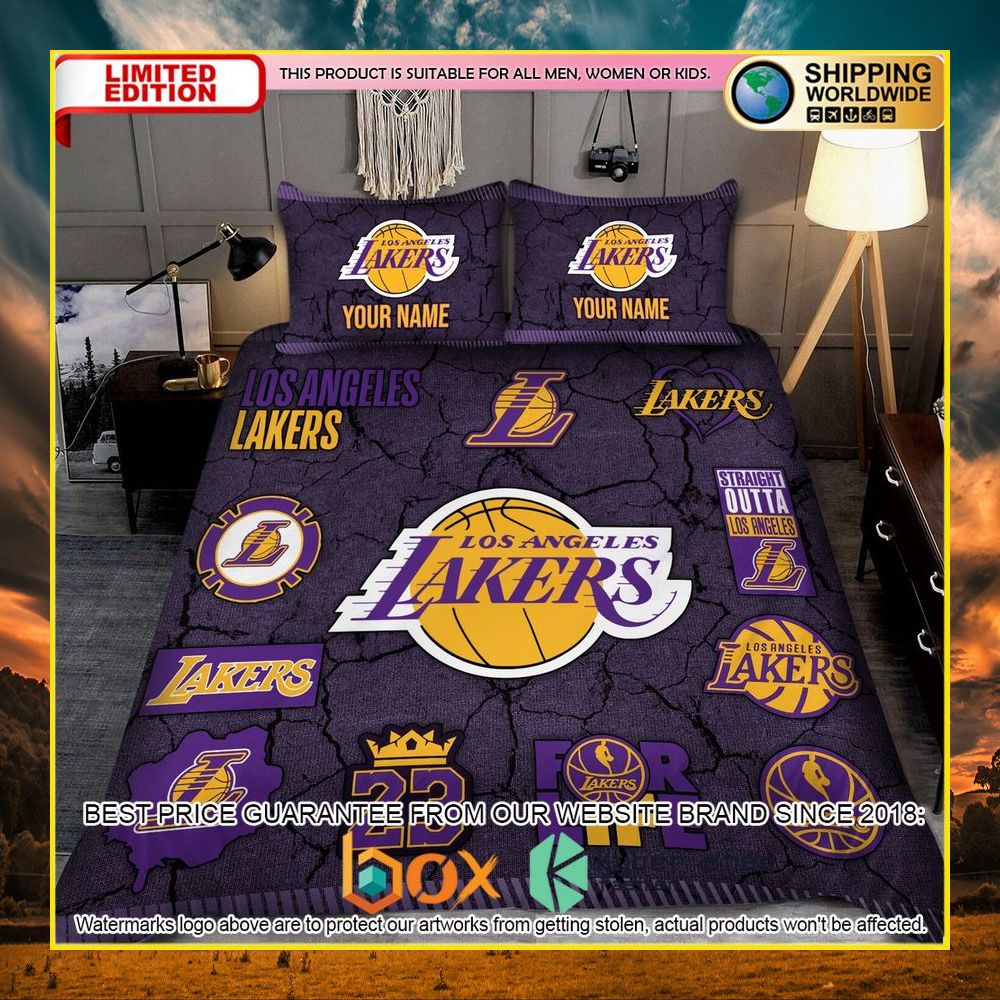 NEW Los Angeles Lakers Custom Name Crack Luxury Bedding Set 6