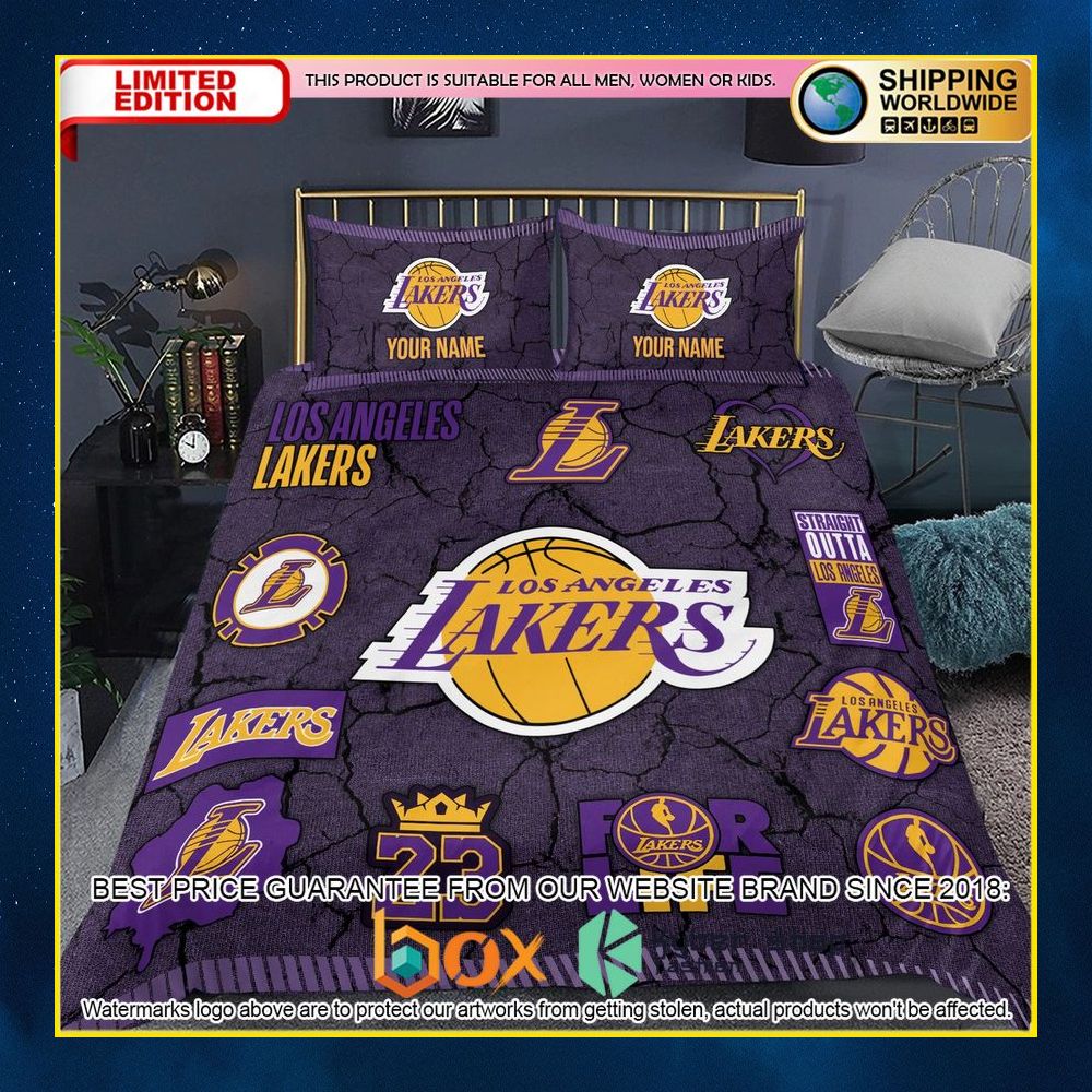 NEW Los Angeles Lakers Custom Name Crack Luxury Bedding Set 11