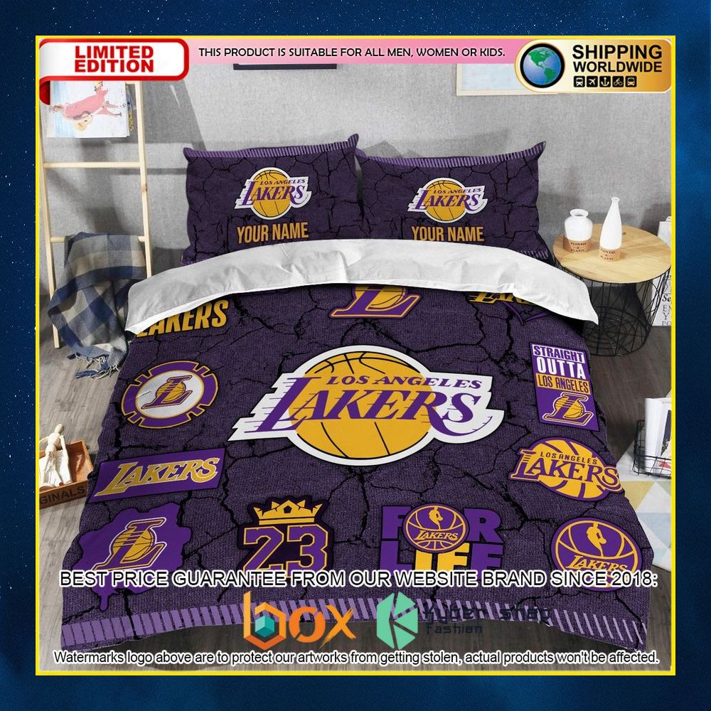 NEW Los Angeles Lakers Custom Name Crack Luxury Bedding Set 12