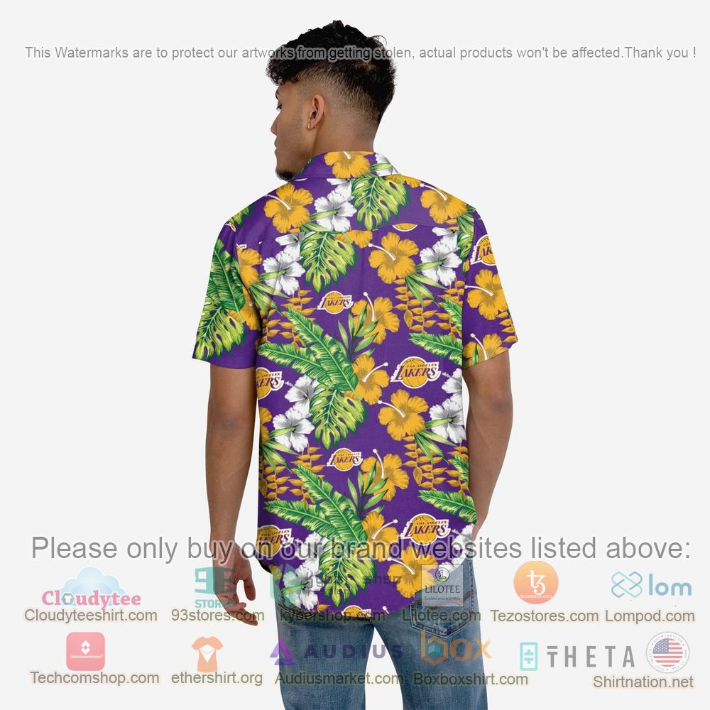 HOT Los Angeles Lakers Floral Button-Up Hawaii Shirt 3