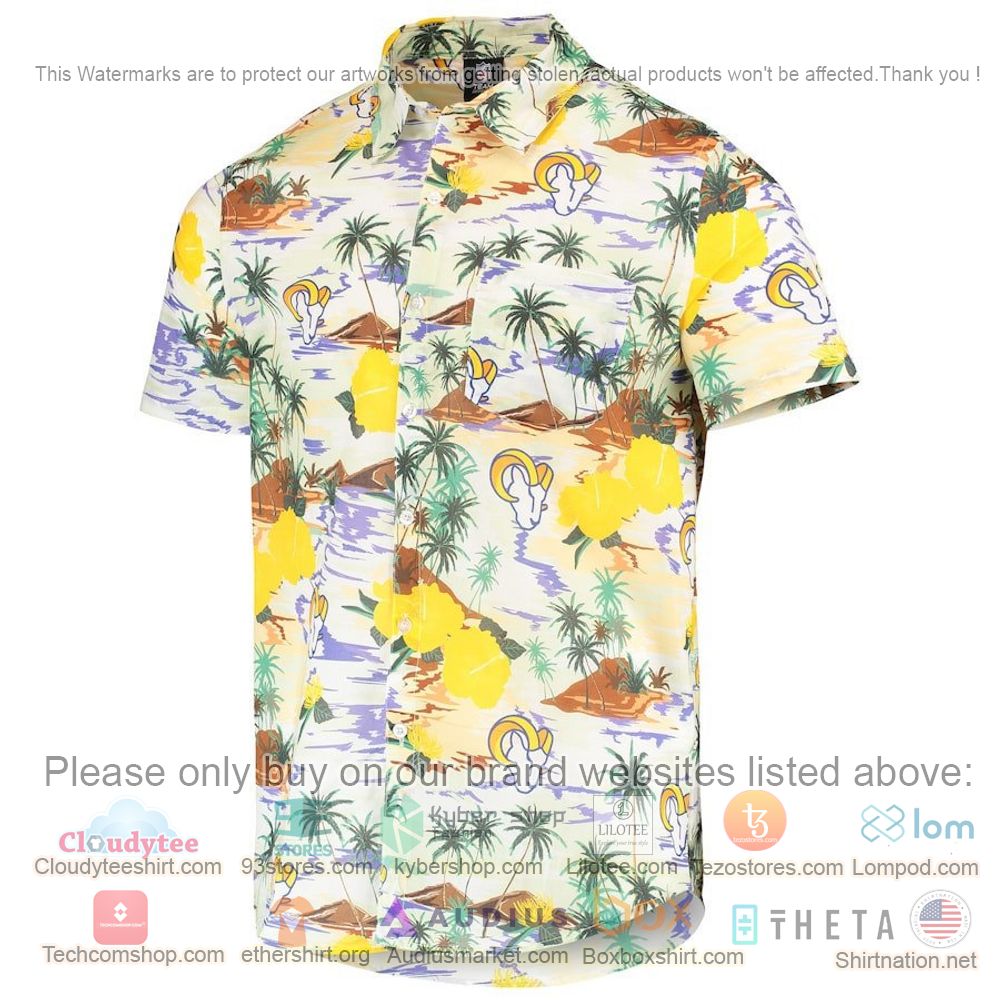 HOT Los Angeles Rams Cream Floral Button-Up Hawaii Shirt 2