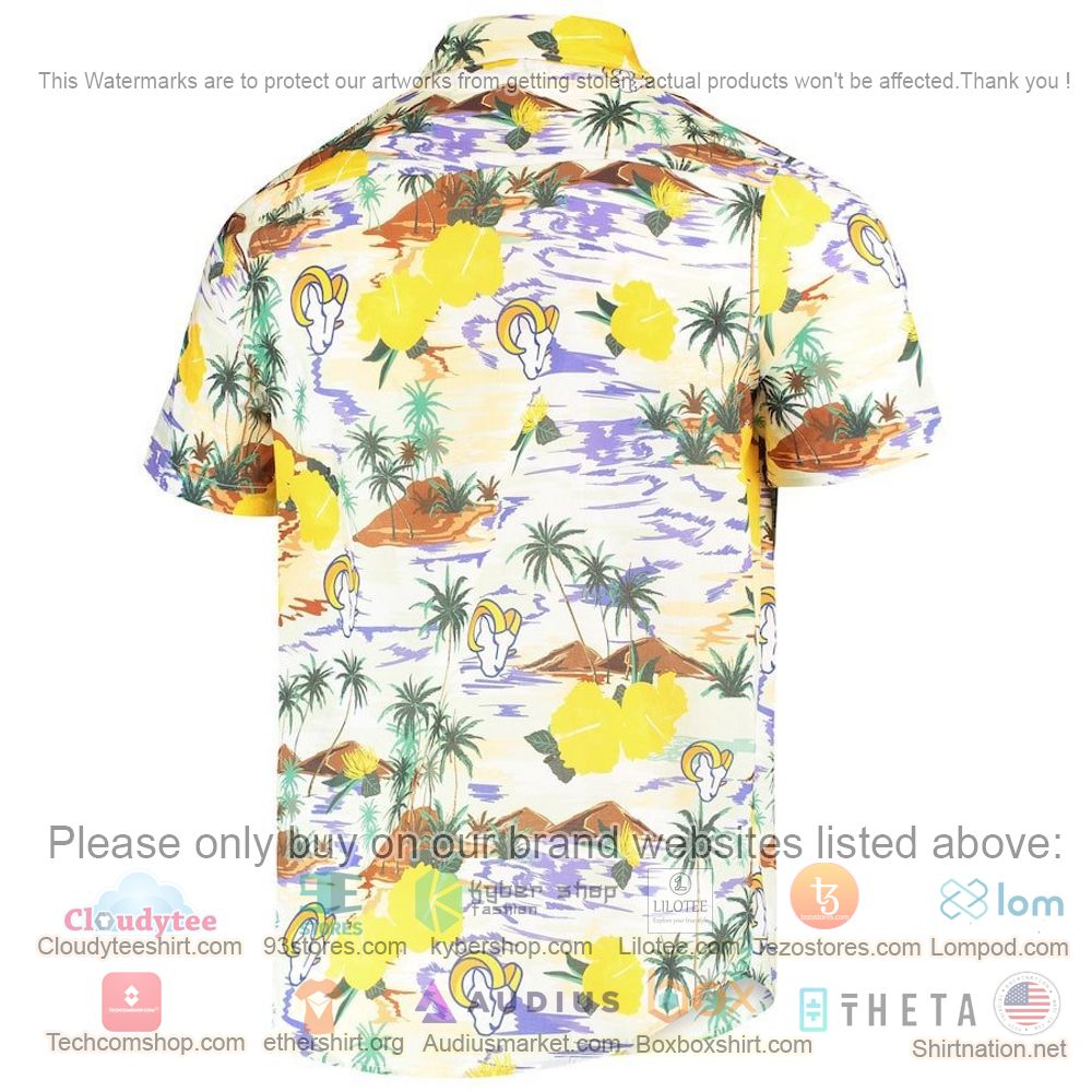 HOT Los Angeles Rams Cream Floral Button-Up Hawaii Shirt 3