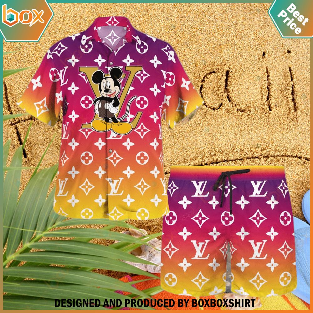 Louis Vuitton Mickey Mouse Gradient Color Hawaiian Shirt, Short