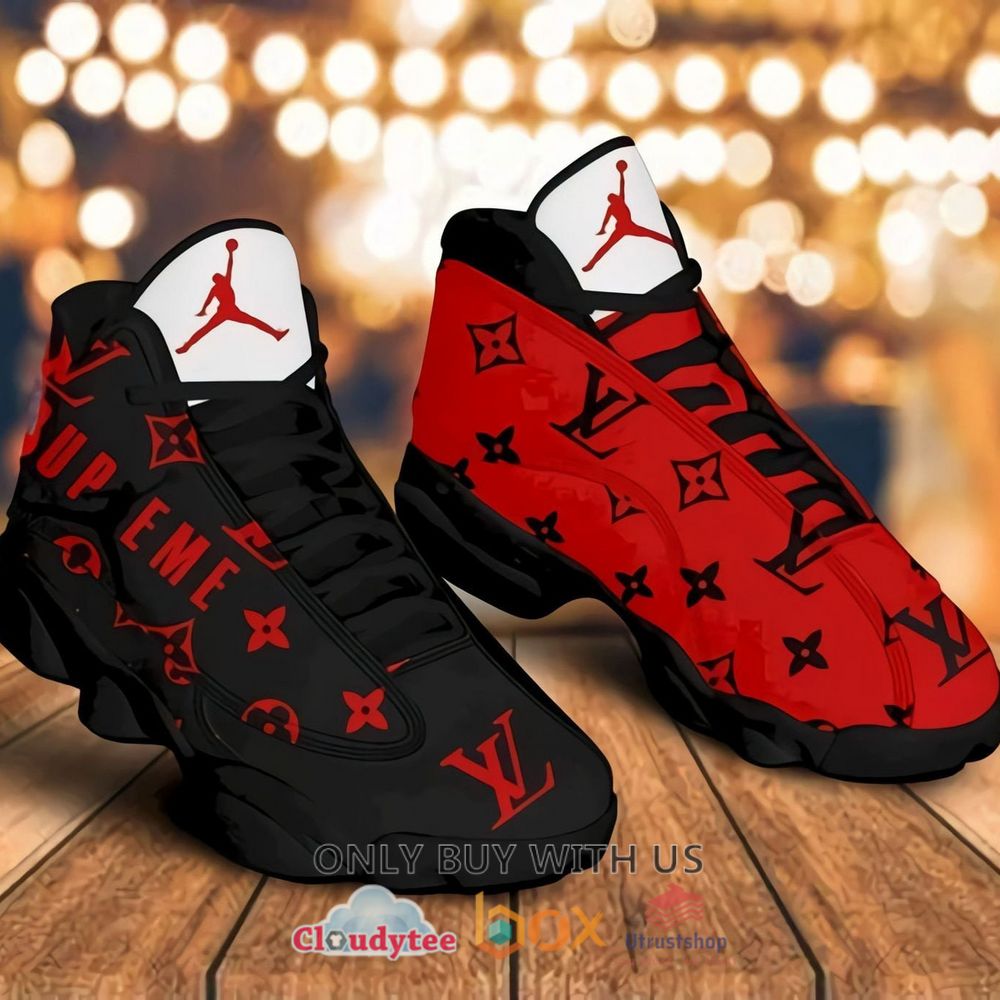 Louis Vuitton Paris Supreme Red Black Air Jordan 13 Shoes 3