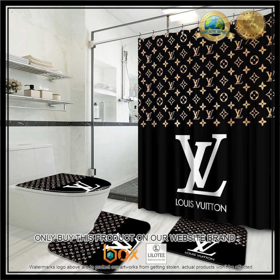 HOT Louis Vuitton Paris Yellow Black Shower Curtain Set - Express