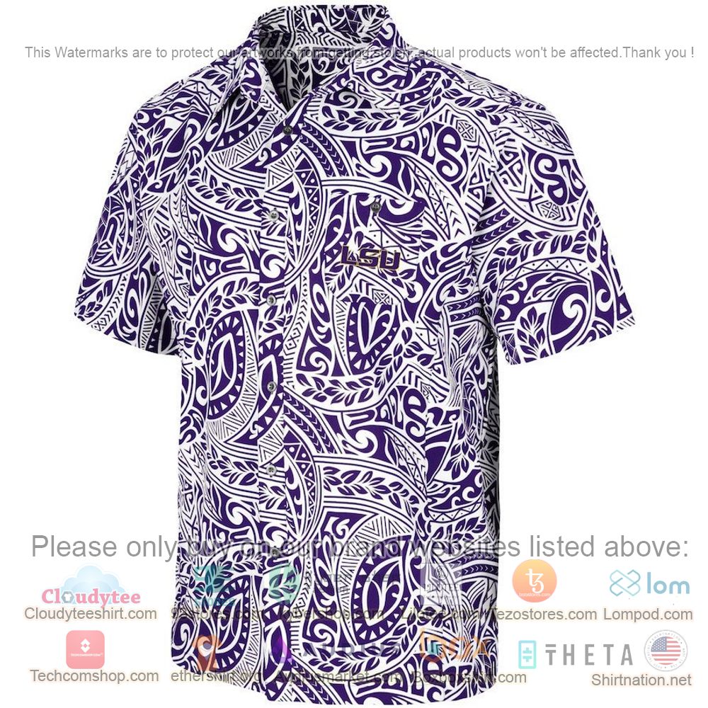 HOT LSU Tigers Purple Make Like A Tree Button-Up Hawaii Shirt 2
