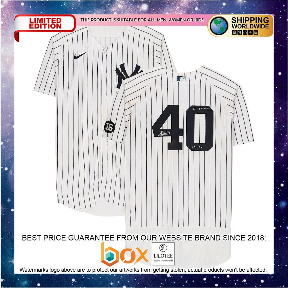 NEW Luis Severino New York Yankees Autographed & Inscribed GameUsed #40 vs. Texas Rangers Baseball Jersey 1
