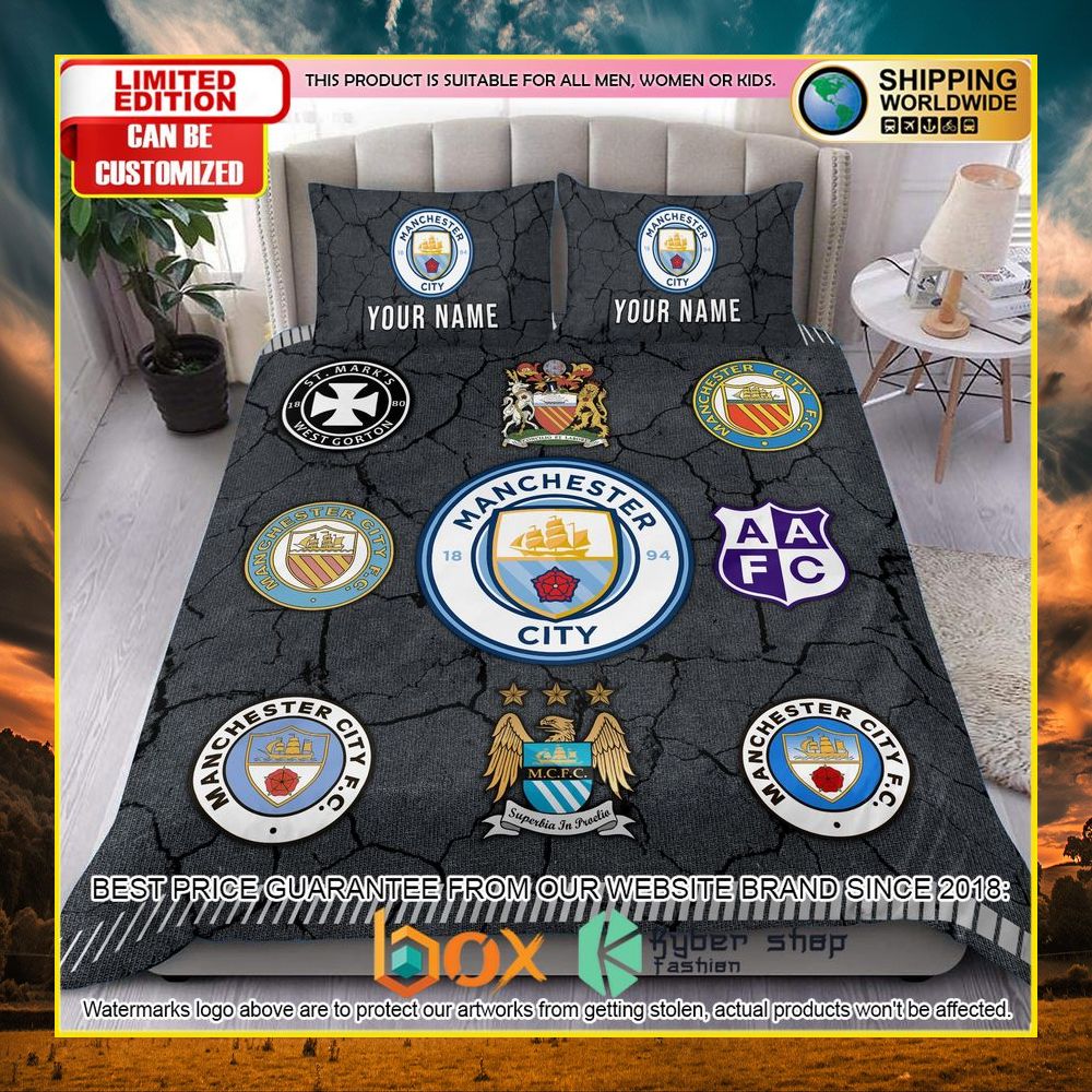 NEW Manchester City Logo History Custom Name Crack Luxury Bedding Set 6