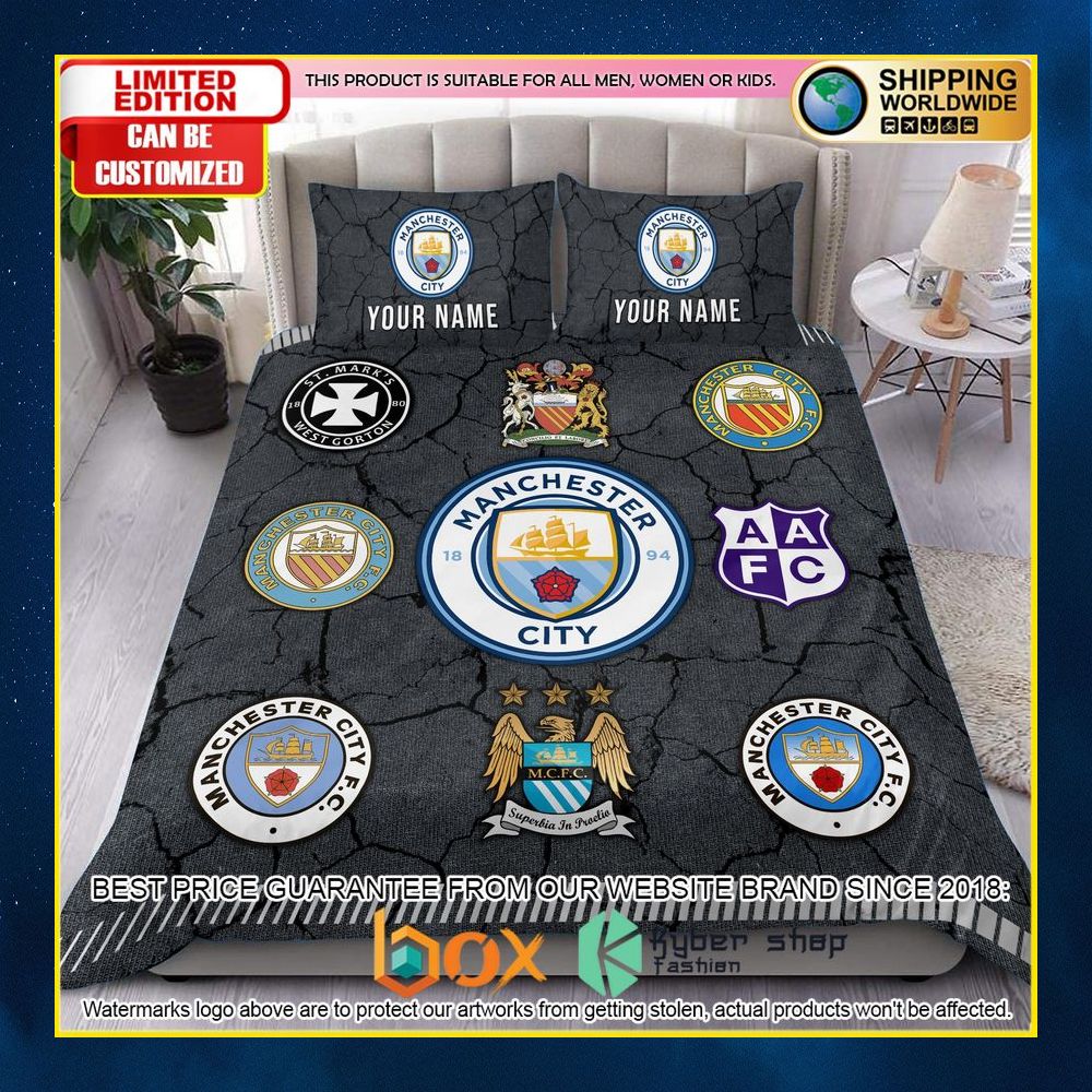 NEW Manchester City Logo History Custom Name Crack Luxury Bedding Set 11