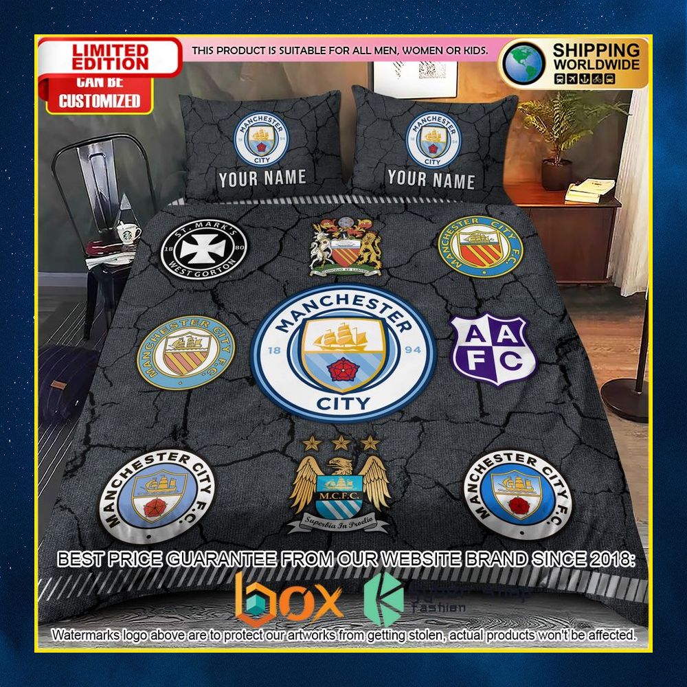 NEW Manchester City Logo History Custom Name Crack Luxury Bedding Set 12