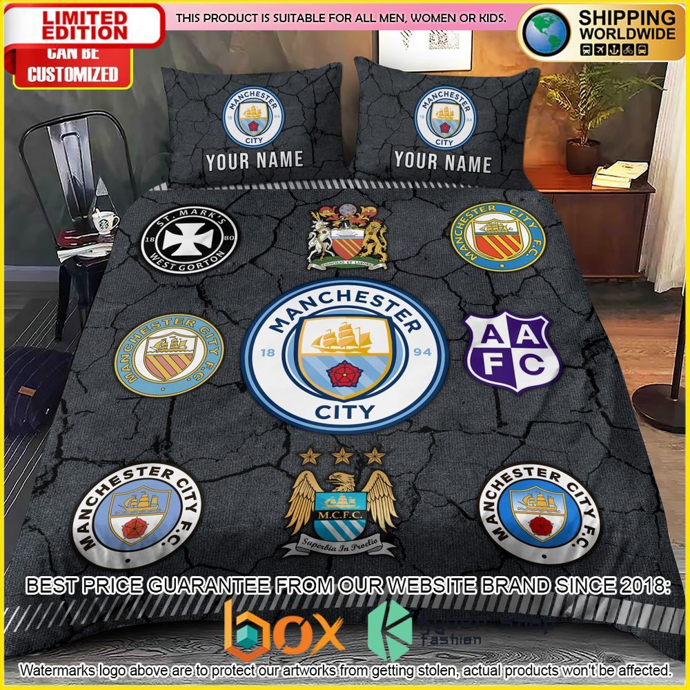 NEW Manchester City Logo History Custom Name Crack Luxury Bedding Set 2
