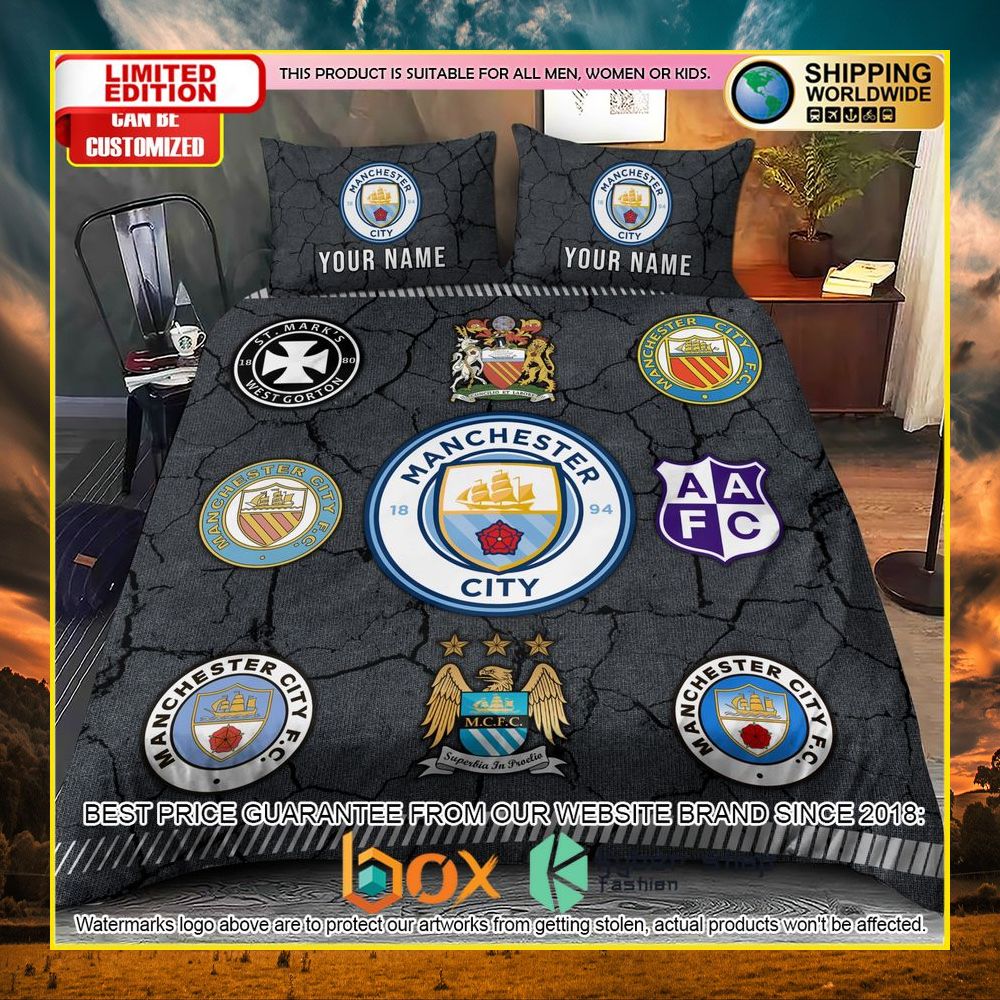 NEW Manchester City Logo History Custom Name Crack Luxury Bedding Set 7
