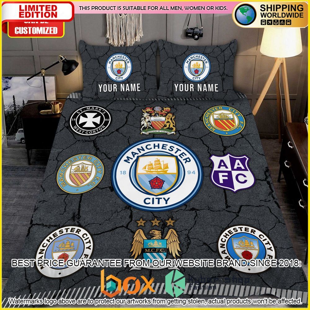 NEW Manchester City Logo History Custom Name Crack Luxury Bedding Set 3