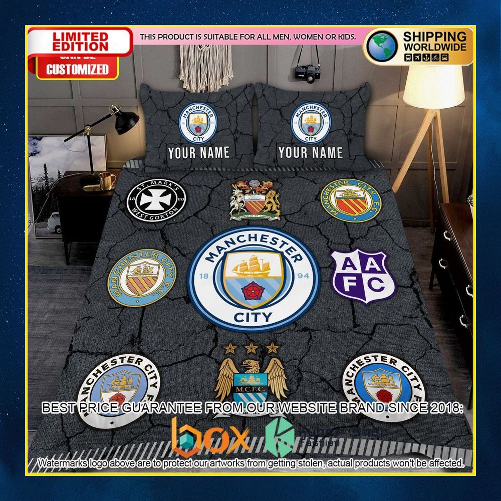 NEW Manchester City Logo History Custom Name Crack Luxury Bedding Set 13
