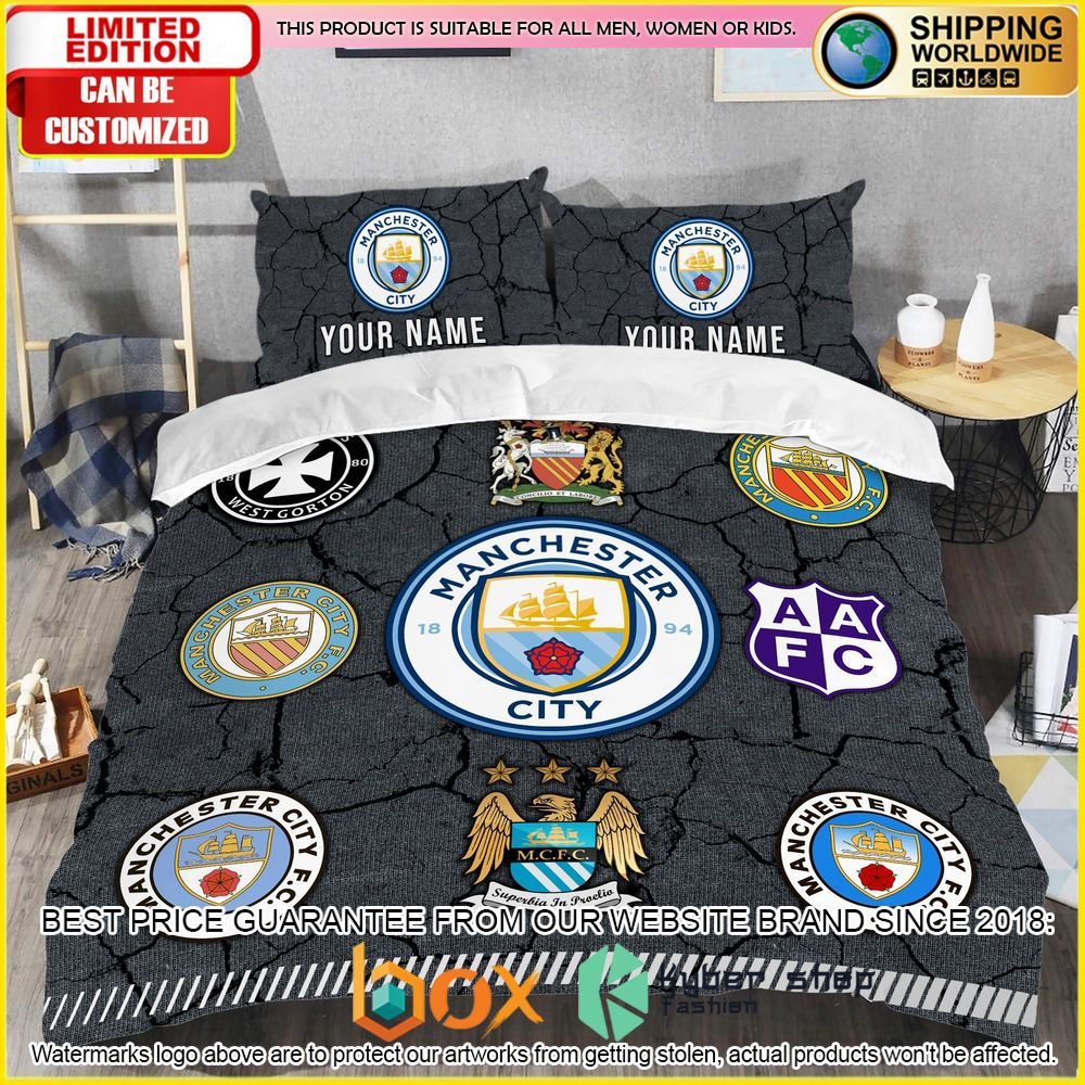 NEW Manchester City Logo History Custom Name Crack Luxury Bedding Set 5