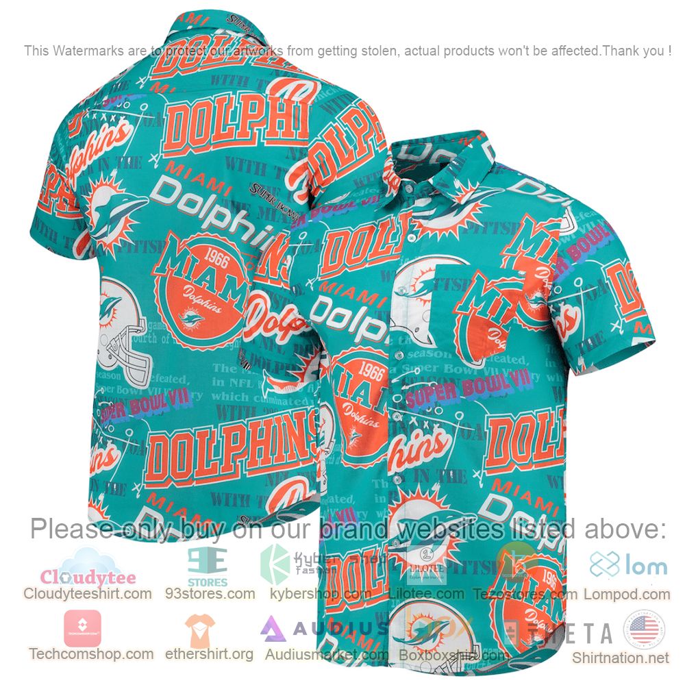 HOT Miami Dolphins Aqua Button-Up Hawaii Shirt 1