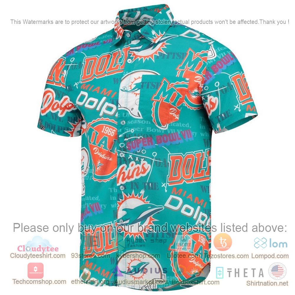 HOT Miami Dolphins Aqua Button-Up Hawaii Shirt 2