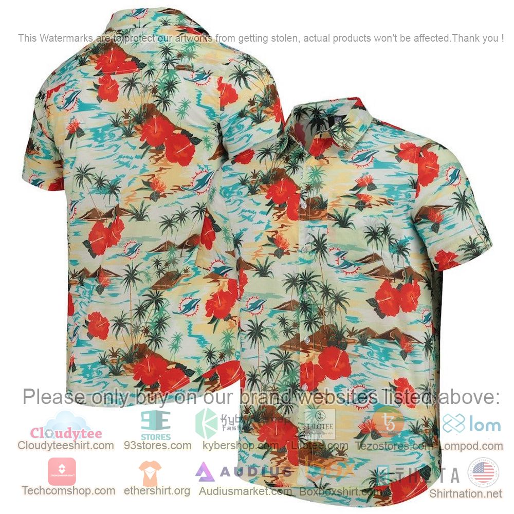 HOT Miami Dolphins Cream Floral Button-Up Hawaii Shirt 1