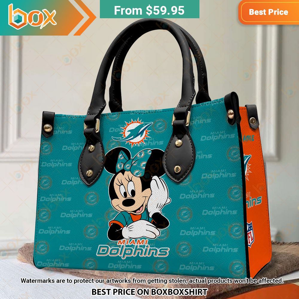 Miami Dolphins Minnie Mouse Leather Handbag 4