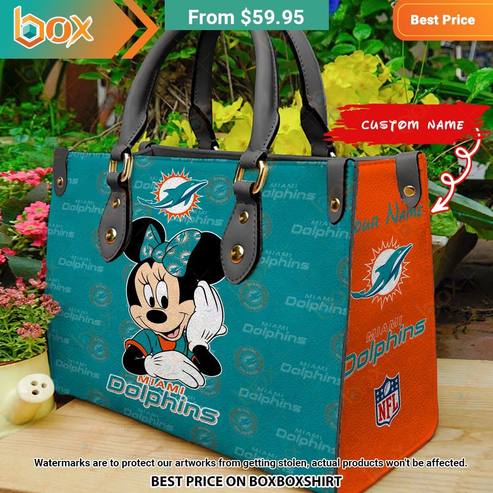 Miami Dolphins Minnie Mouse Leather Handbag 14