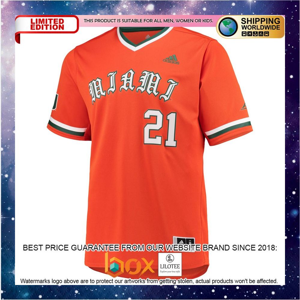NEW Miami Hurricanes adidas Primegreen Orange Baseball Jersey 2