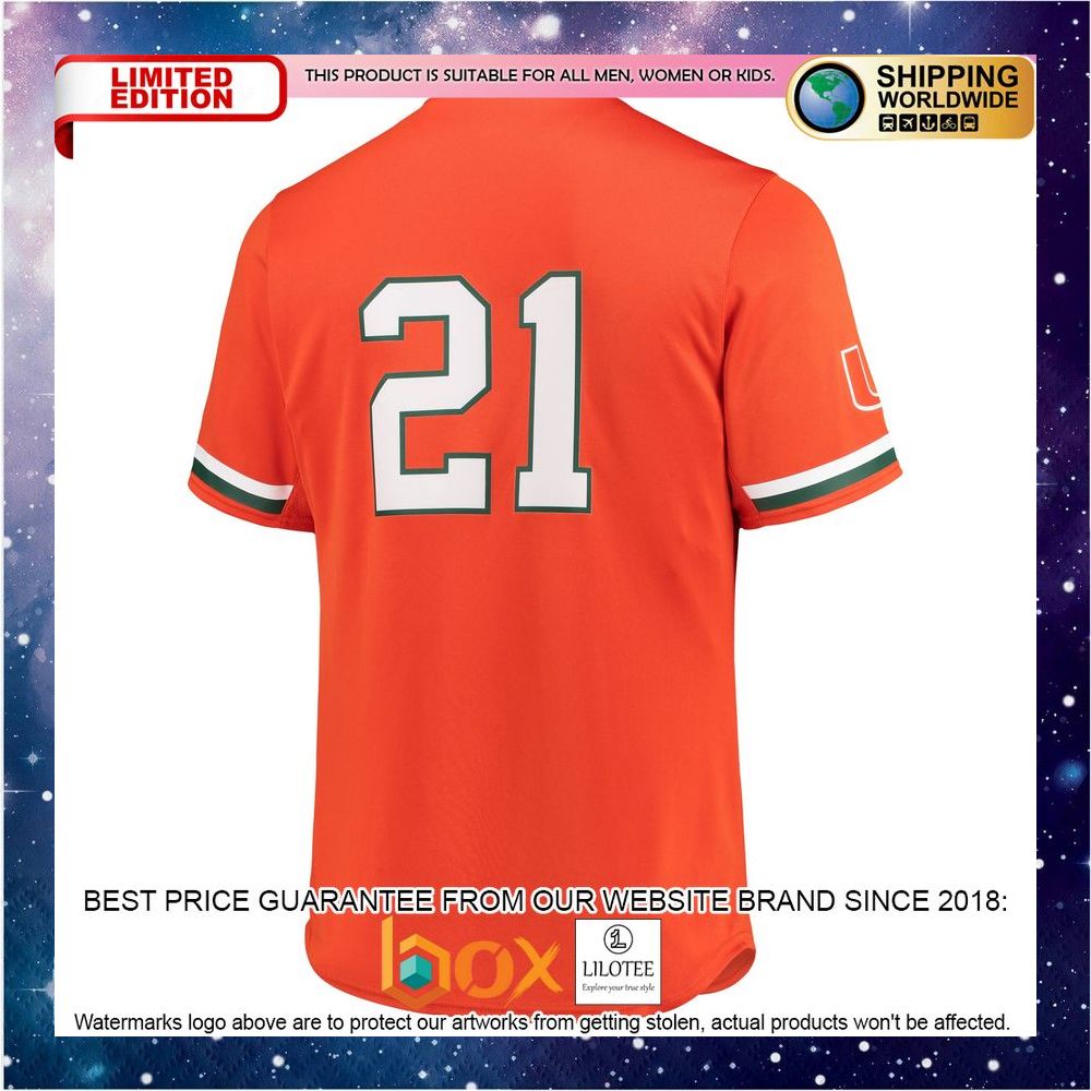 NEW Miami Hurricanes adidas Primegreen Orange Baseball Jersey 3