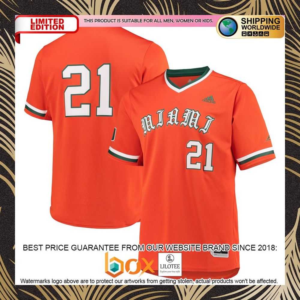 NEW Miami Hurricanes adidas Primegreen Orange Baseball Jersey 8