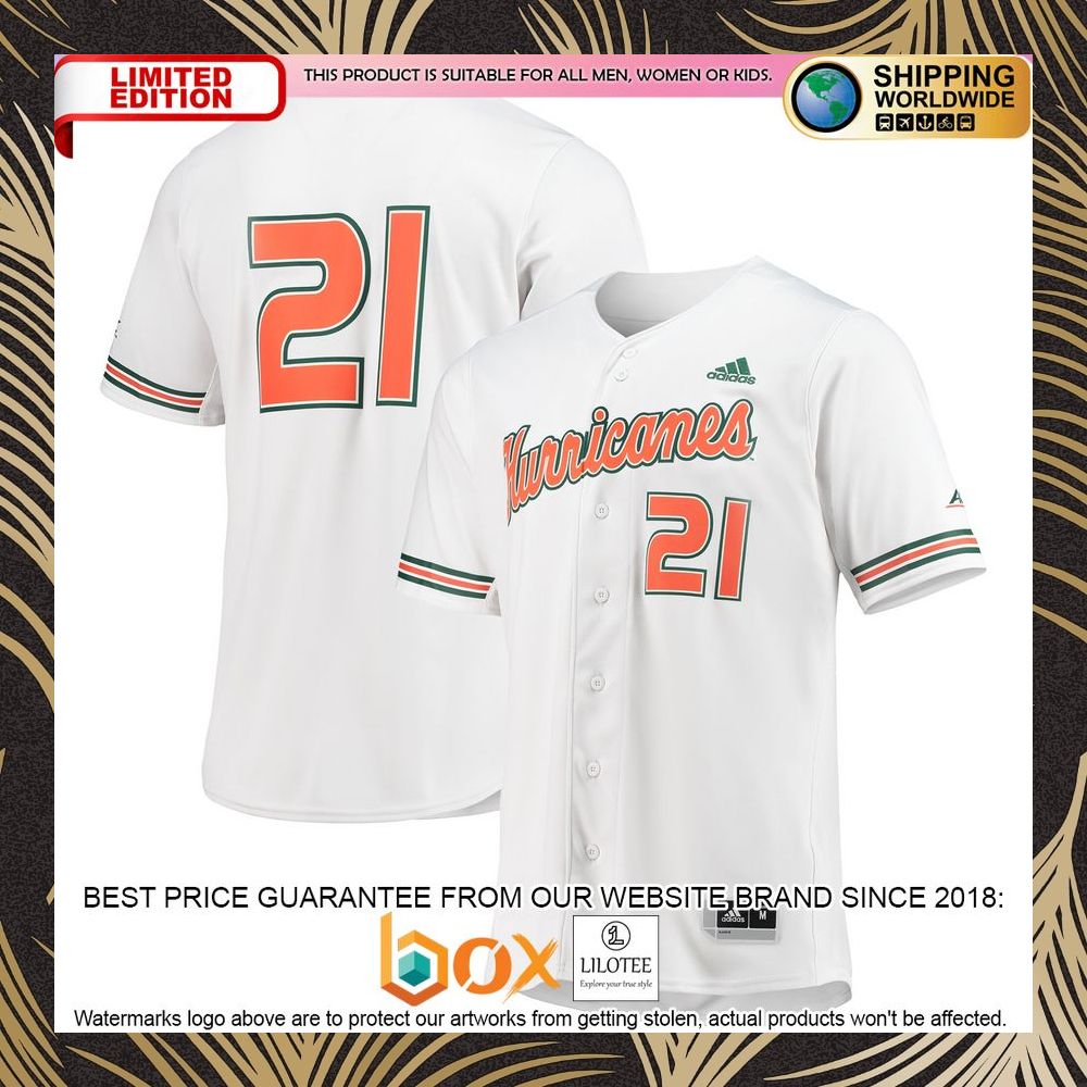 NEW Miami Hurricanes adidas Replica White Baseball Jersey 6