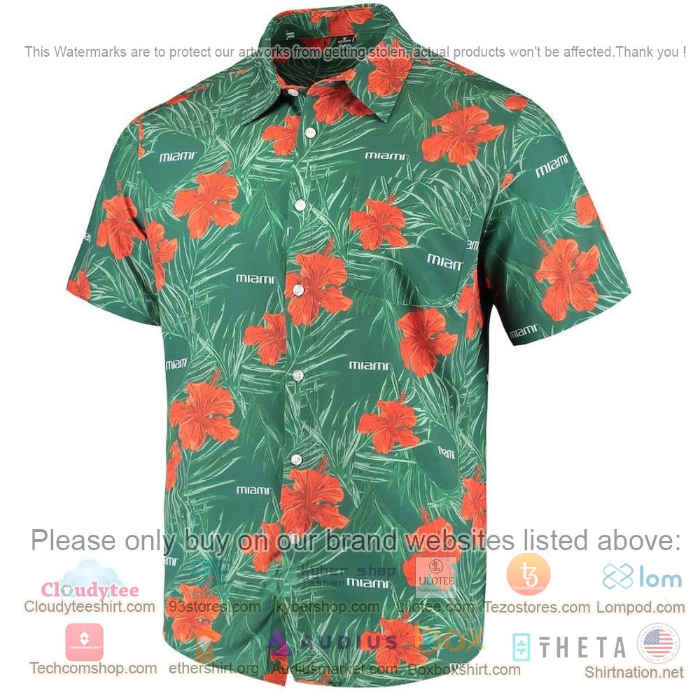 HOT Miami Hurricanes Green Floral Button-Up Hawaii Shirt 2