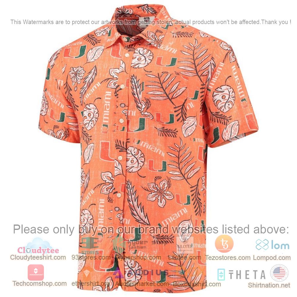 HOT Miami Hurricanes Orange Floral Button-Up Hawaii Shirt 2