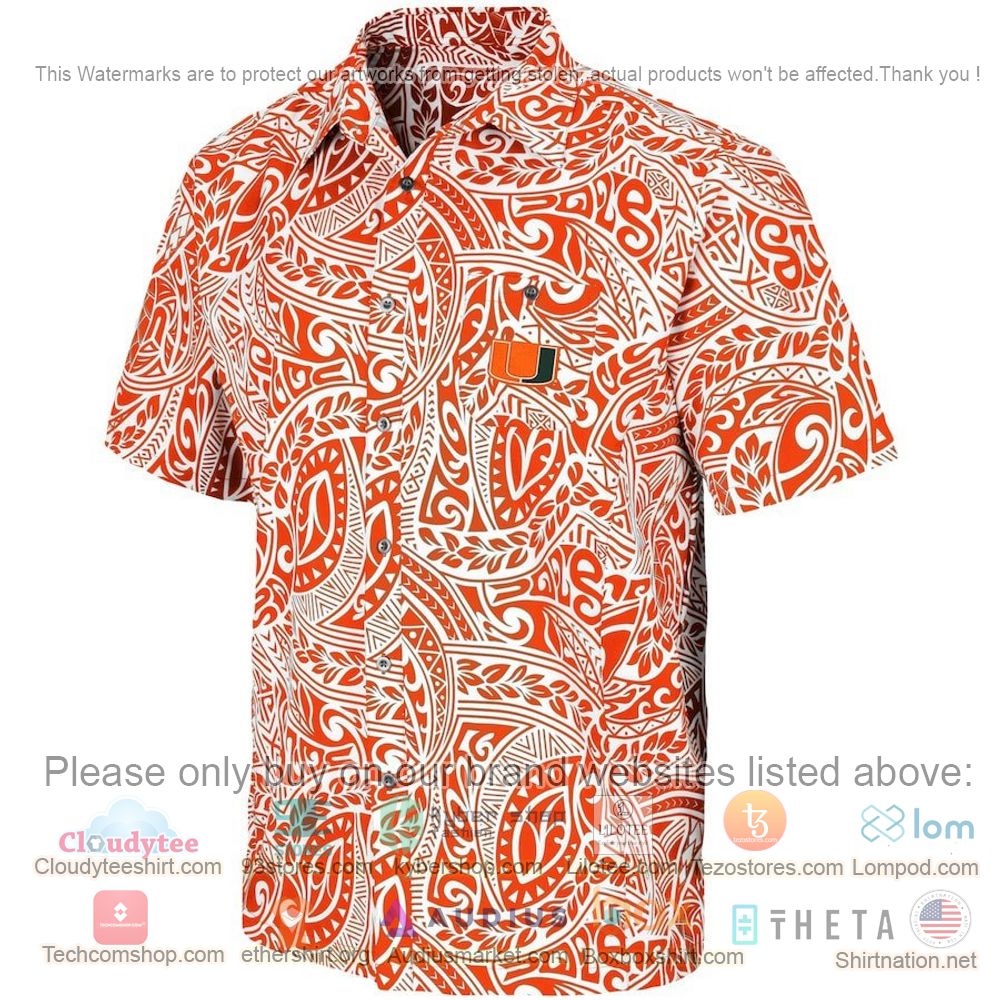 HOT Miami Hurricanes Orange Make Like A Tree Button-Up Hawaii Shirt 2