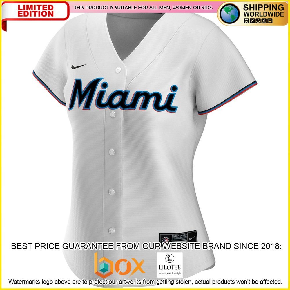 HOT Miami Marlins Women's Custom Name Number White Baseball Jersey Shirt 2