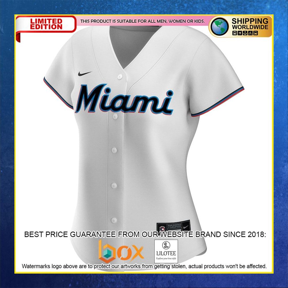 HOT Miami Marlins Women's Custom Name Number White Baseball Jersey Shirt 5