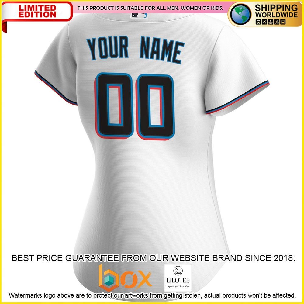 HOT Miami Marlins Women's Custom Name Number White Baseball Jersey Shirt 3