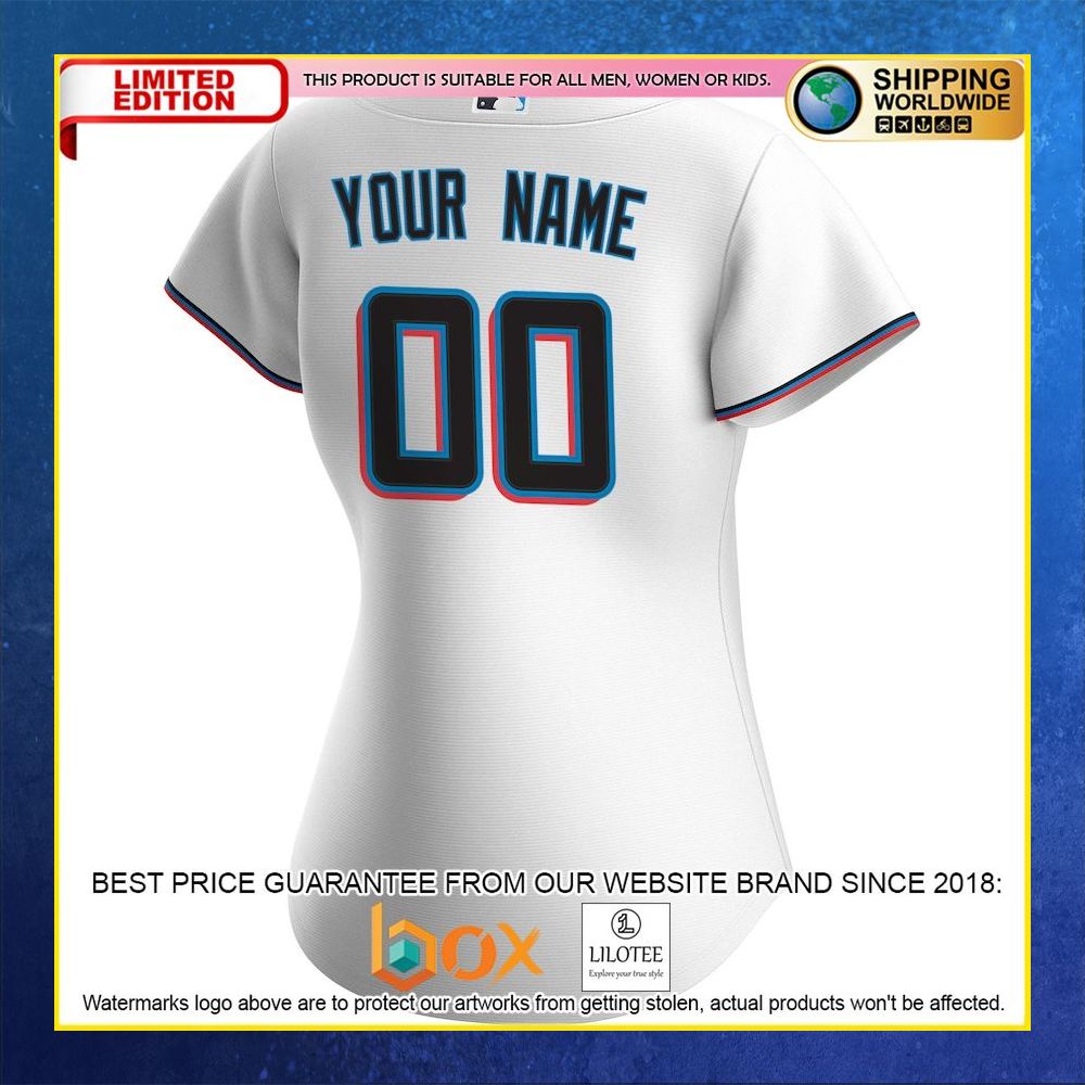 HOT Miami Marlins Women's Custom Name Number White Baseball Jersey Shirt 6