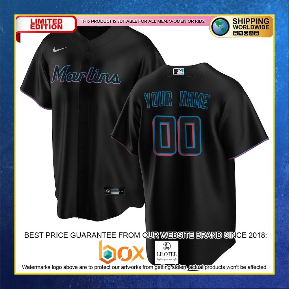 HOT Miami Marlins Custom Name Number Black Baseball Jersey Shirt 3