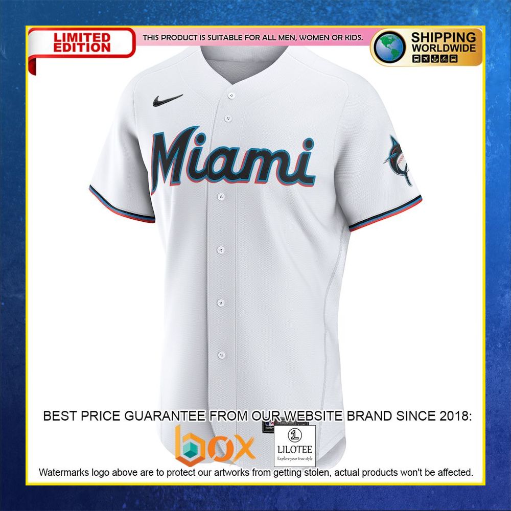 HOT Miami Marlins Custom Name Number White Baseball Jersey Shirt 5