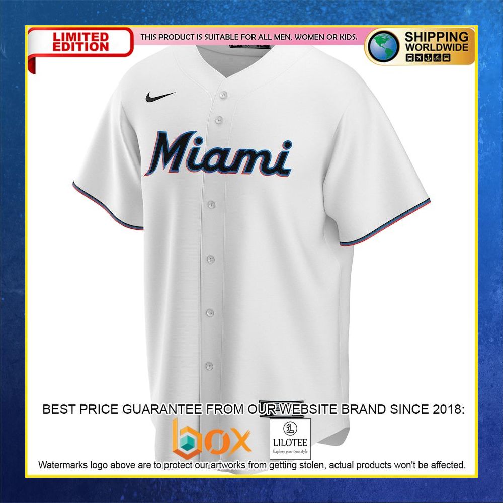 HOT Miami Marlins Team Custom Name Number White Baseball Jersey Shirt 4