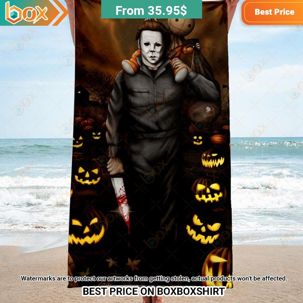Michael Myers Pumpkin Halloween Beach Towel 3