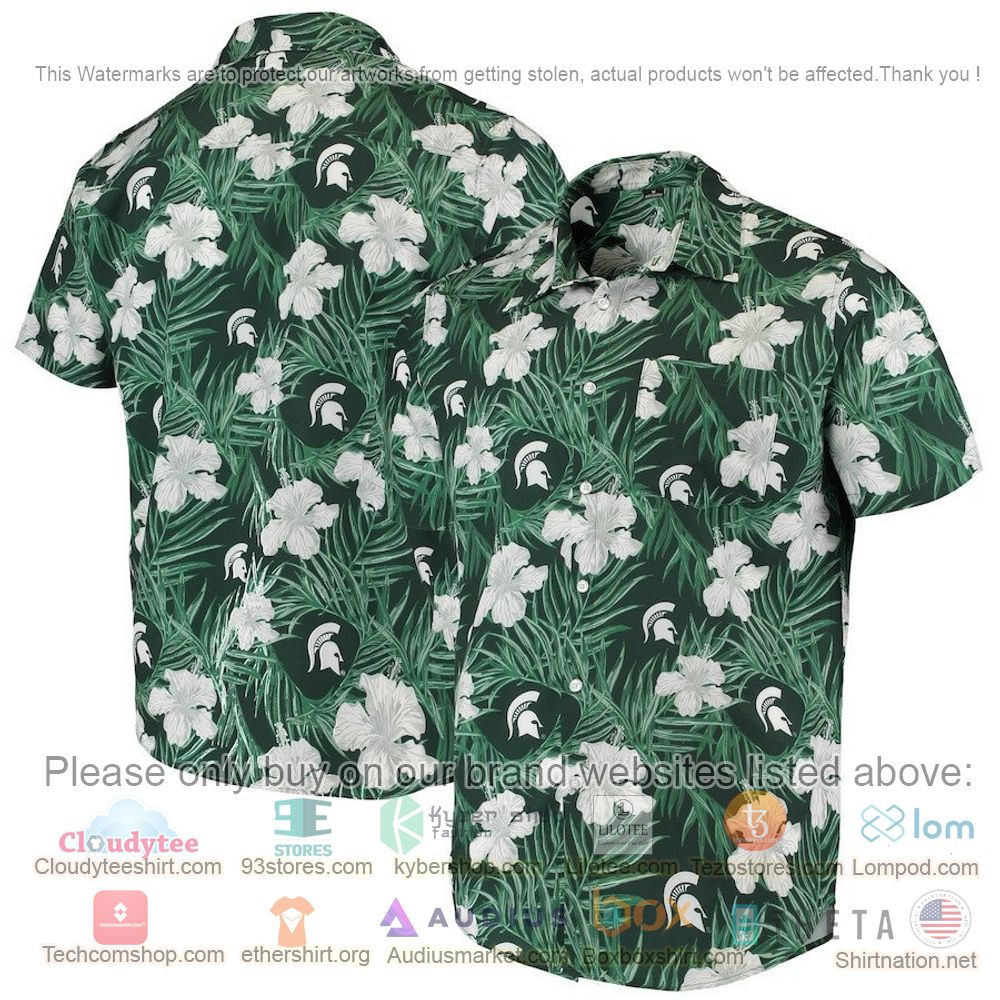 HOT Michigan State Spartans Green Floral Button-Up Hawaii Shirt 1