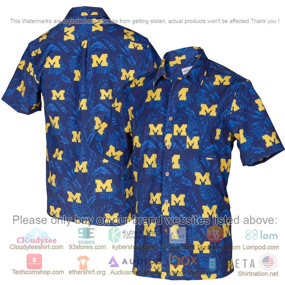 HOT Michigan Wolverines Navy Floral Button-Up Hawaii Shirt 1