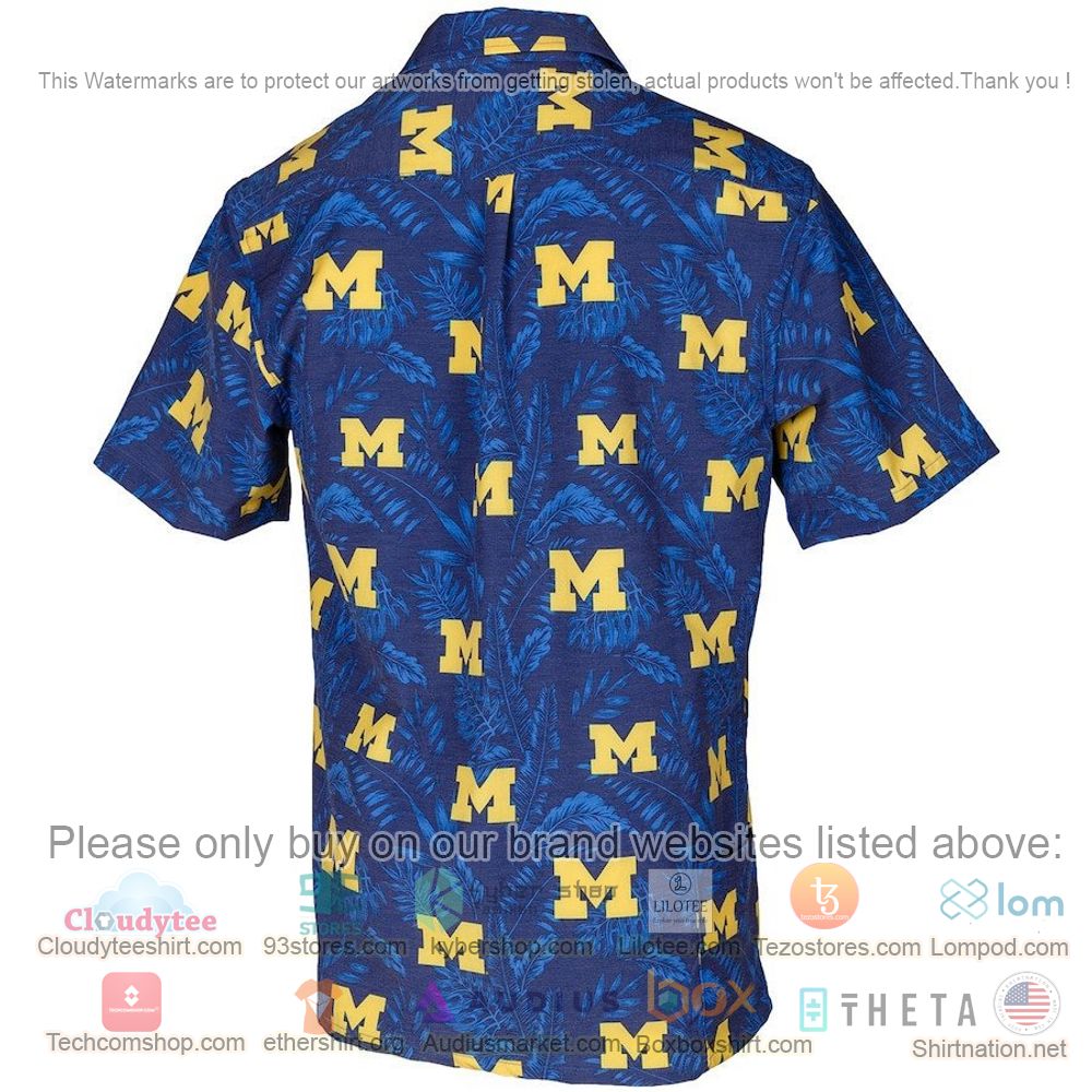 HOT Michigan Wolverines Navy Floral Button-Up Hawaii Shirt 3