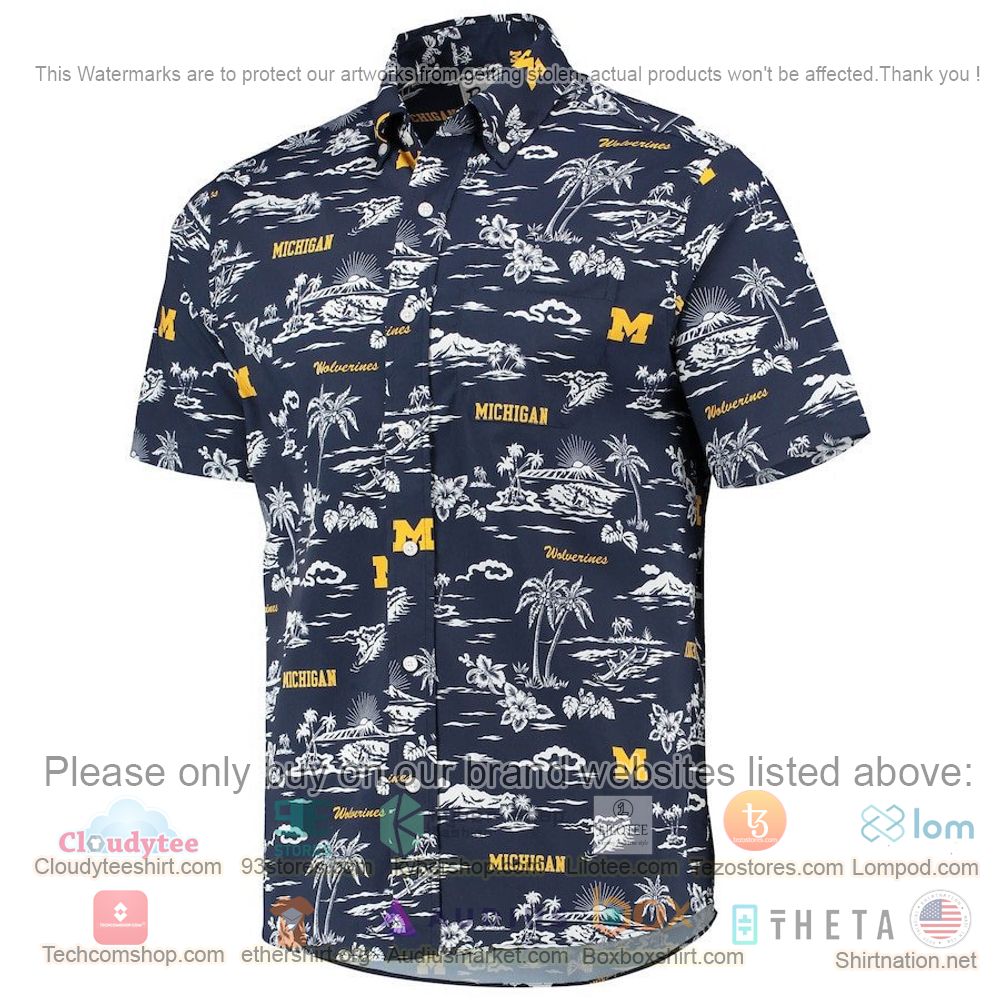 HOT Michigan Wolverines Navy Button-Up Hawaii Shirt 2