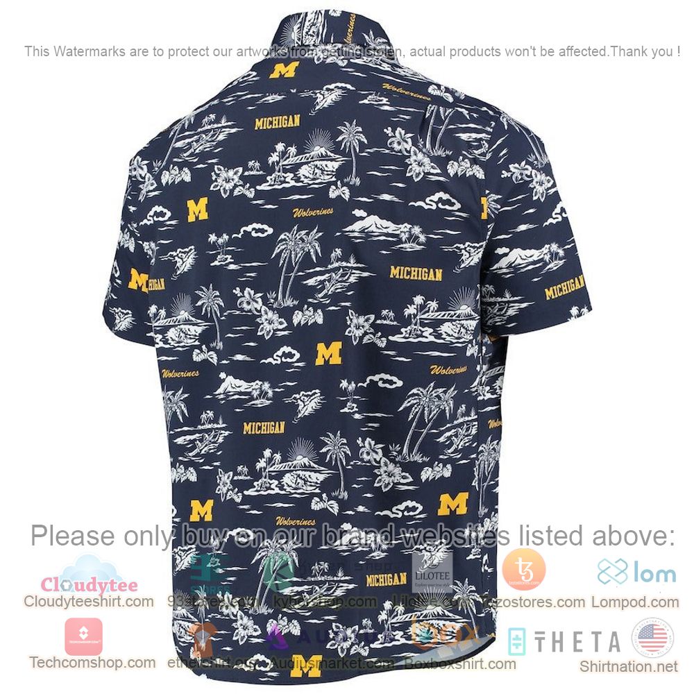HOT Michigan Wolverines Navy Button-Up Hawaii Shirt 3