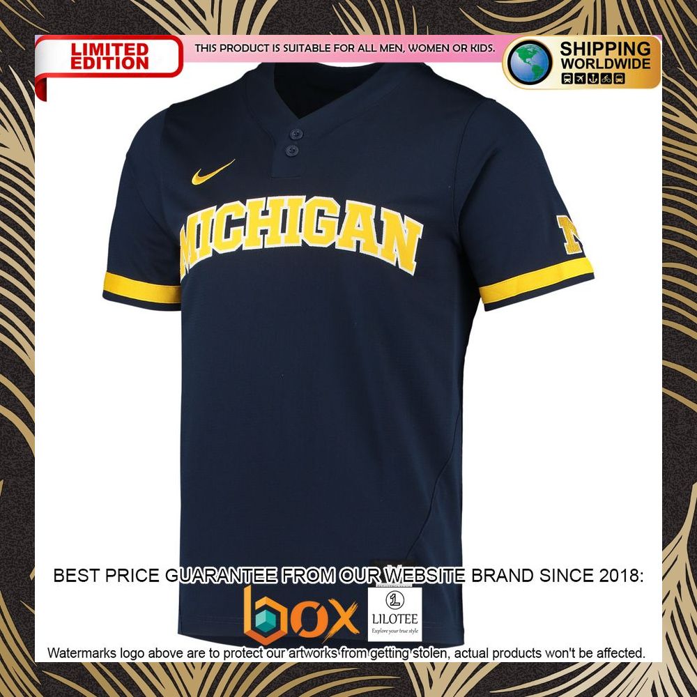 NEW Michigan Wolverines Replica 2-Button Navy Baseball Jersey 6