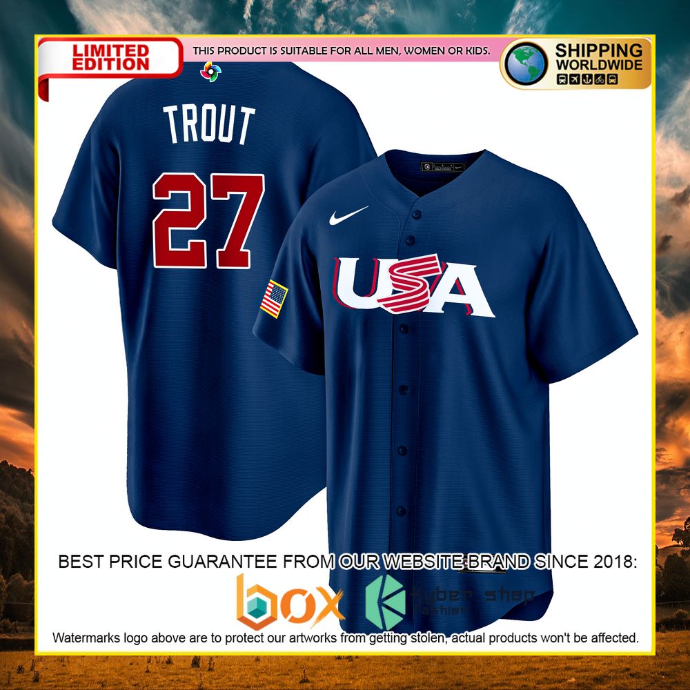 NEW Mike Trout 27 USA Navy Premium Baseball Jersey 2