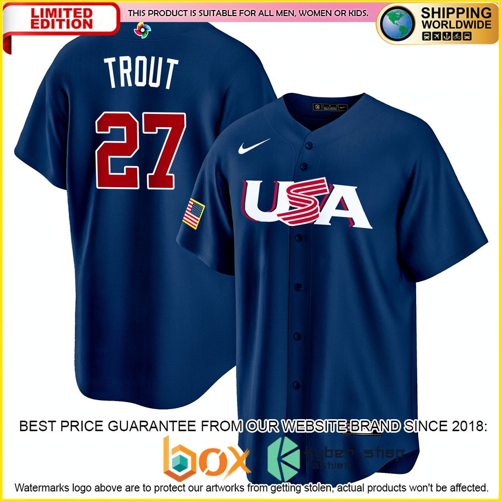 NEW Mike Trout 27 USA Navy Premium Baseball Jersey 1
