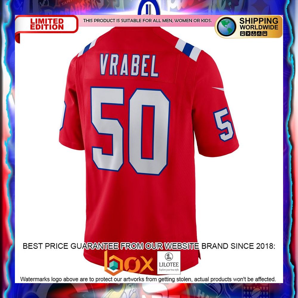 NEW Mike Vrabel New England Patriots Retired Alternate Red Football Jersey 7