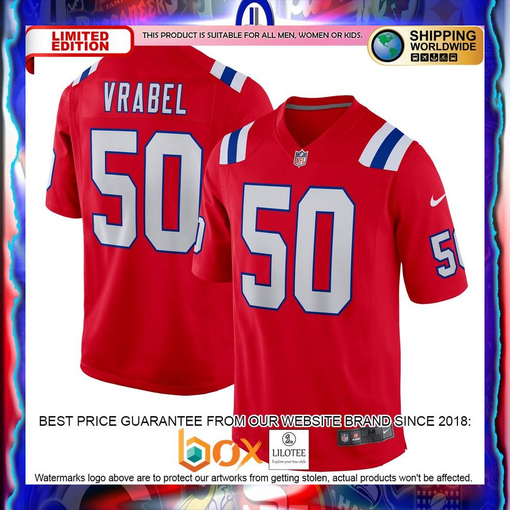 NEW Mike Vrabel New England Patriots Retired Alternate Red Football Jersey 8